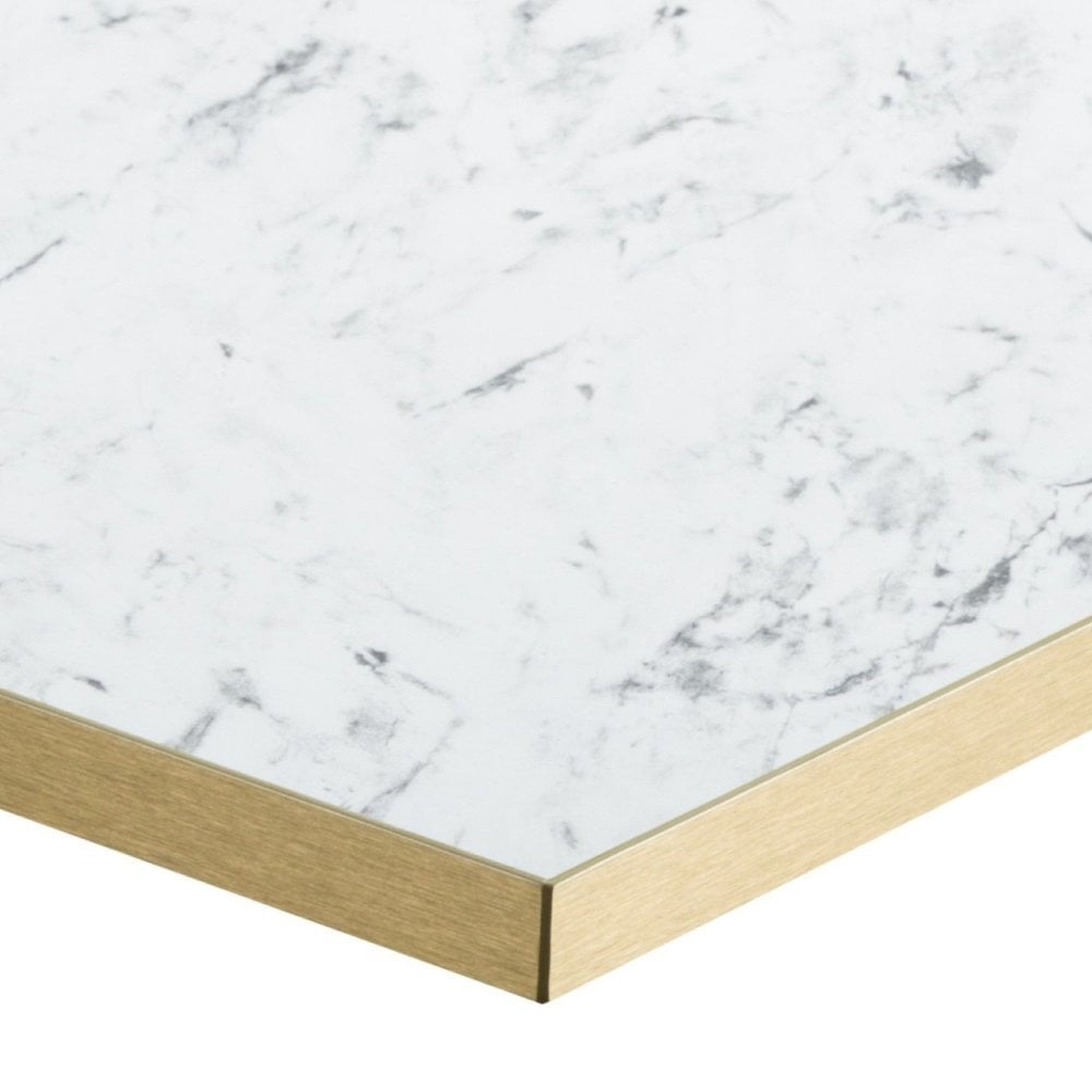 White Carrara Marble - Gold Edge Restaurant Laminate Table Top - 25mm