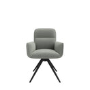 تبديل الصورة The Faze Upholstered Swivel Armchair features a gray fabric finish, modern winged arms, a high backrest, comfortable armrests, and angled black metal legs. It is displayed from the front against a plain white background. 2