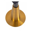 Switch Close-up of the Ares Brass Round Table Base - Small: a gold-colored, brushed metal base with a cone shape and black cylindrical pole in the center, perfect for bars and restaurants. Shown on a plain white background. 2 image