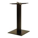 Switch The Forza Square Small Cast Iron Table Base features a black powder-coated finish, square flat bottom, vertical column, and four arms for tabletop attachment. Designed to support a tabletop. Shown on a plain white background. 1 image