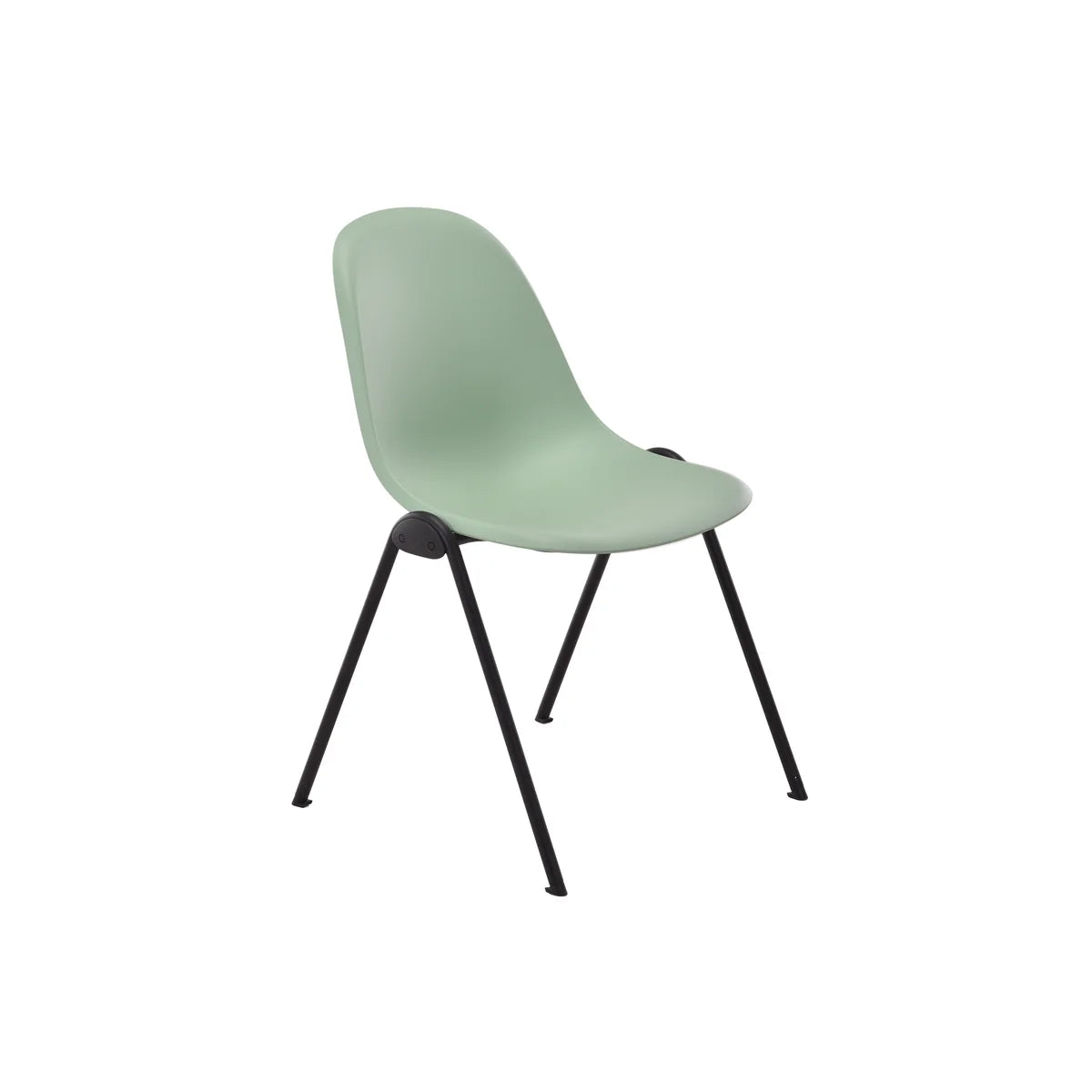 The Lizzie Office Side Chair showcases a contemporary design with a smooth, light green plastic seat and sturdy black metal legs, presented against a white background.