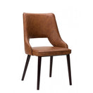 Switch The Stone Raw Side Chair Frame features a modern brown leather seat, slightly curved backrest, cushioned comfort, and dark wooden legs—perfect for any contract environment—shown here against a plain white background. 2 image