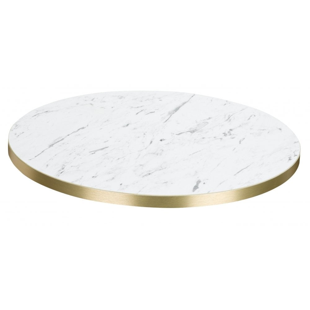 White Carrara Marble Gold Edge Laminate Restaurant Table Top - 25mm