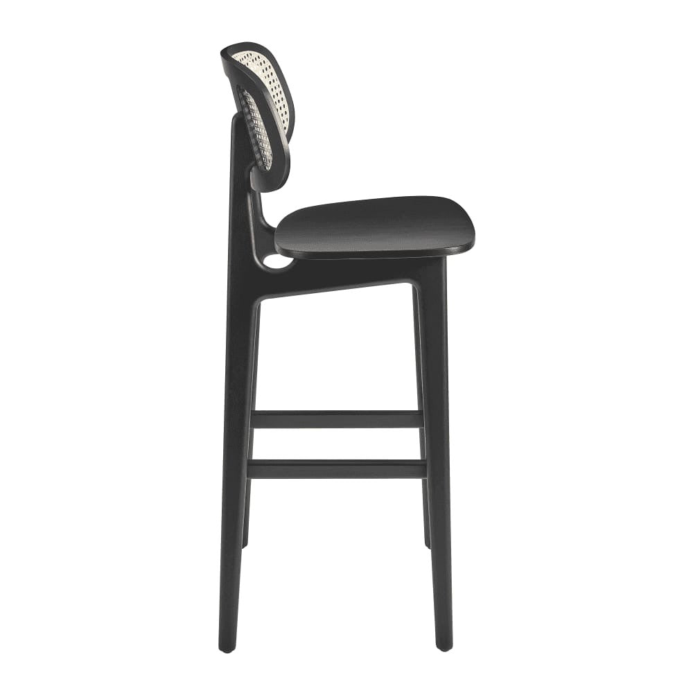 Relish Black Rattan Upholstered Bar Stool