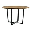 Switch The Hyde Extra Large Black Round Table Base features black steel legs in a modern crisscross design, supporting a round wooden top with a natural finish, set against a white background. 2 image