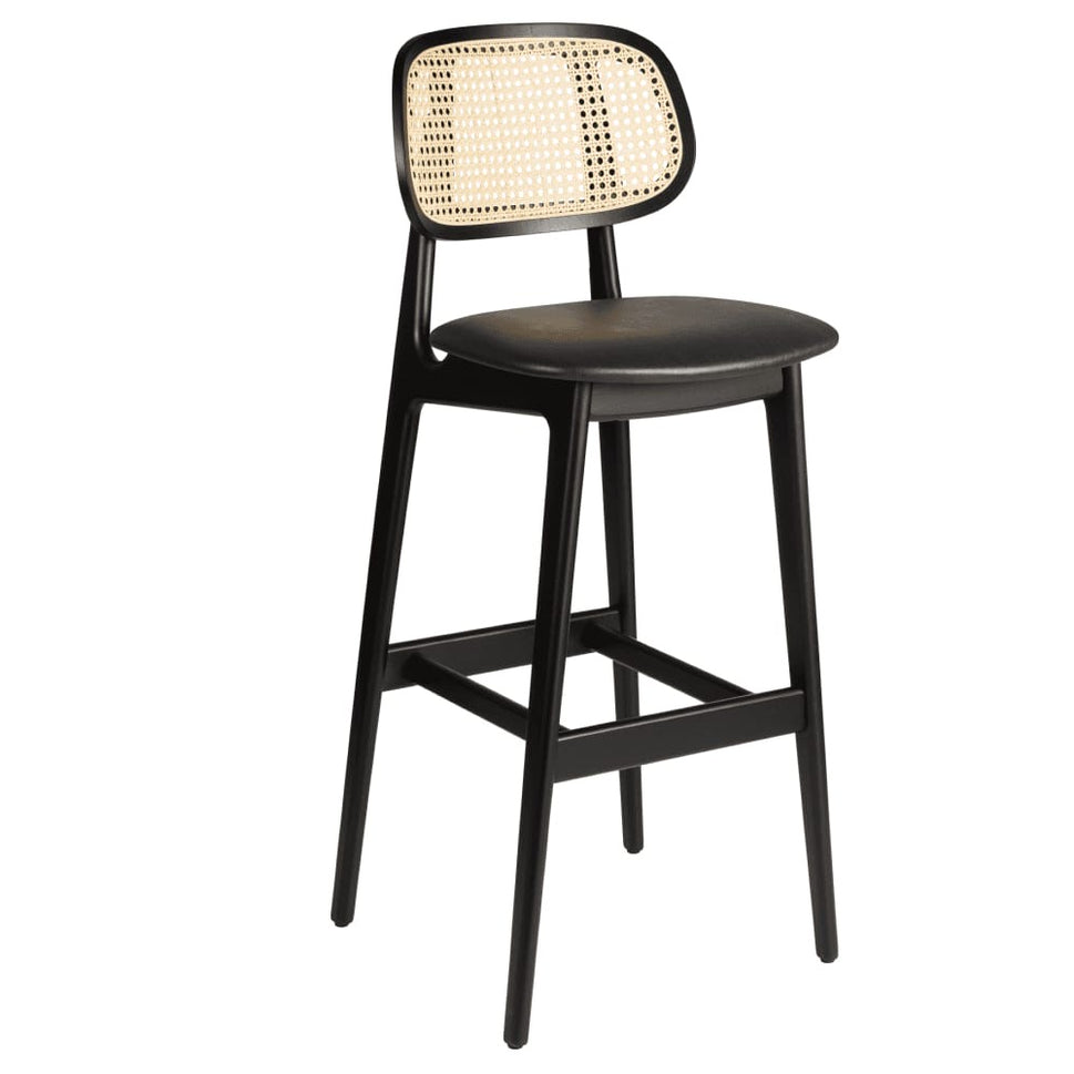 Relish Black Rattan Upholstered Bar Stool