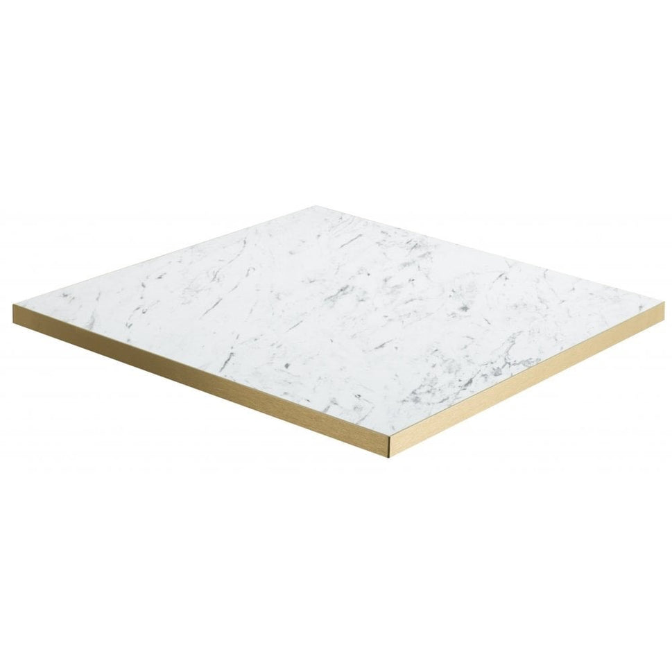 White Carrara Marble Gold Edge Laminate Restaurant Table Top - 25mm