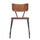 Switch The Apollo Industrial Side Chair features a curved wooden backrest and seat, supported by four slender black metal legs and a simple steel frame, displayed from the front against a white background. 3 image