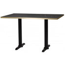 Switch The Bosa Metal Base Pedestal Rectangle Table features a heat-resistant black laminate wood top with a gold edge and two sturdy cast iron pedestal legs with wide, flat feet. Size: 1200x700mm. 3 image