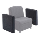 تبديل الصورة The Glacier Arm Module is a gray upholstered chair featuring detached, dark gray armrests. Designed as an upholstered arm module for versatile comfort, it is ideally suited for reception room furniture. Inspired by modular Glacier seating, this piece stands isolated against a white background. 2