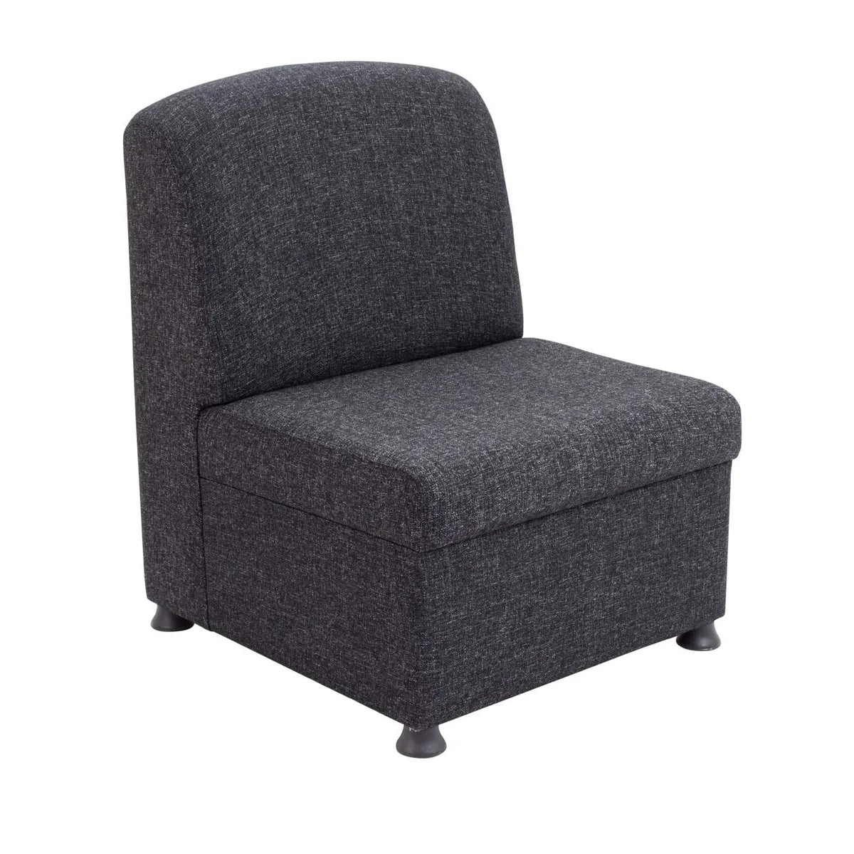 The Glacier Soft Seating Module is a dark gray, armless modular reception chair featuring a high backrest and short, rounded legs, shown against a white background—an ideal choice for stylish soft seating in any modern reception area.
