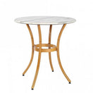 Switch The Marseille Outdoor Four Leg Table Base features four curved light brown legs in a bamboo finish with a circular support ring, evoking classic Parisian design and pairing perfectly with a round white marble top. 2 image