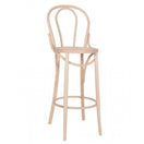 Switch The Beatrice Bentwood Raw Barstool Frame features a light wood finish, rounded backrest, curved accents, four legs with a circular footrest, and a smooth seat, offering minimalist classic style—perfect for restaurant bar seating. 2 image