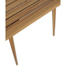 Switch A close-up of the Madrid Outdoor Bistro Table shows part of its slatted wooden tabletop and two tapered legs against a white background. 3 image
