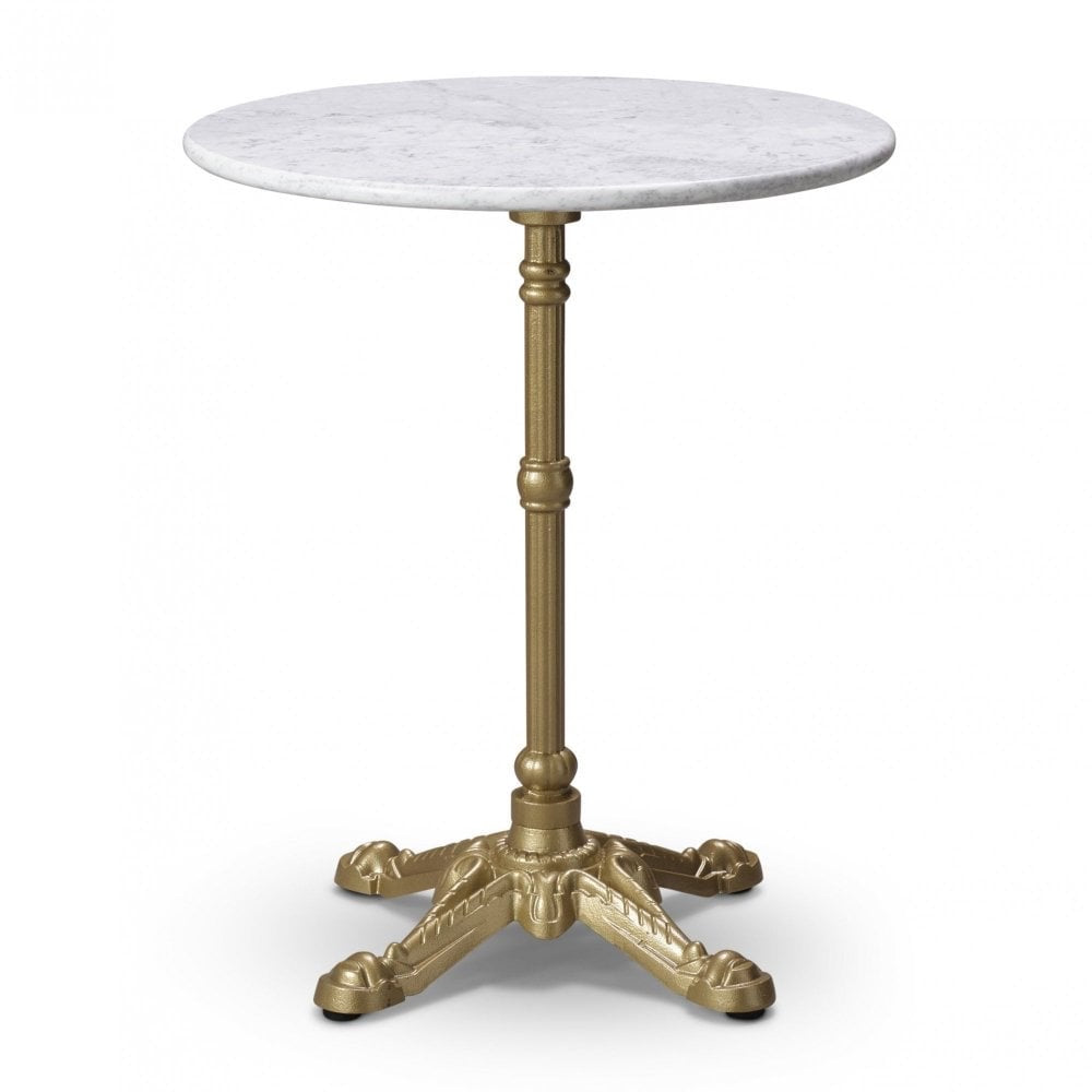 Marseille Gold Bistro Metal Base Pedestal Round Table with White Marble Top 600mm