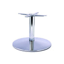 Switch The Dome Medium Round Chrome Cast Iron Table Base features a shiny chrome finish, a central column, a flat circular bottom, and four top arms for secure tabletop attachment. 2 image