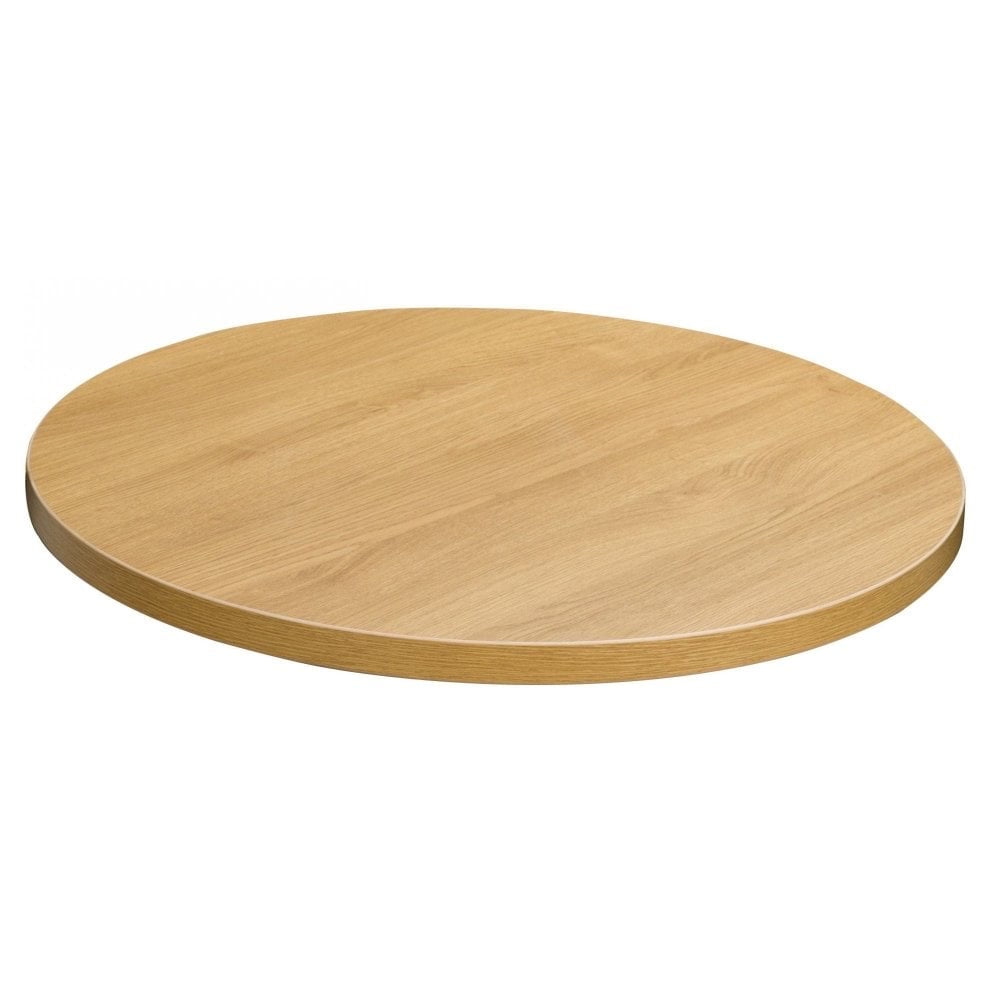 The Lancaster Oak Laminate Restaurant Table Top - 25mm features a smooth, light oak finish that is heat and scratch-resistant, displayed against a plain white background.