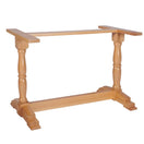 Switch A light natural wood table base or trestle table frame with turned legs and a lower support beam, shown on a plain white background. 1 image