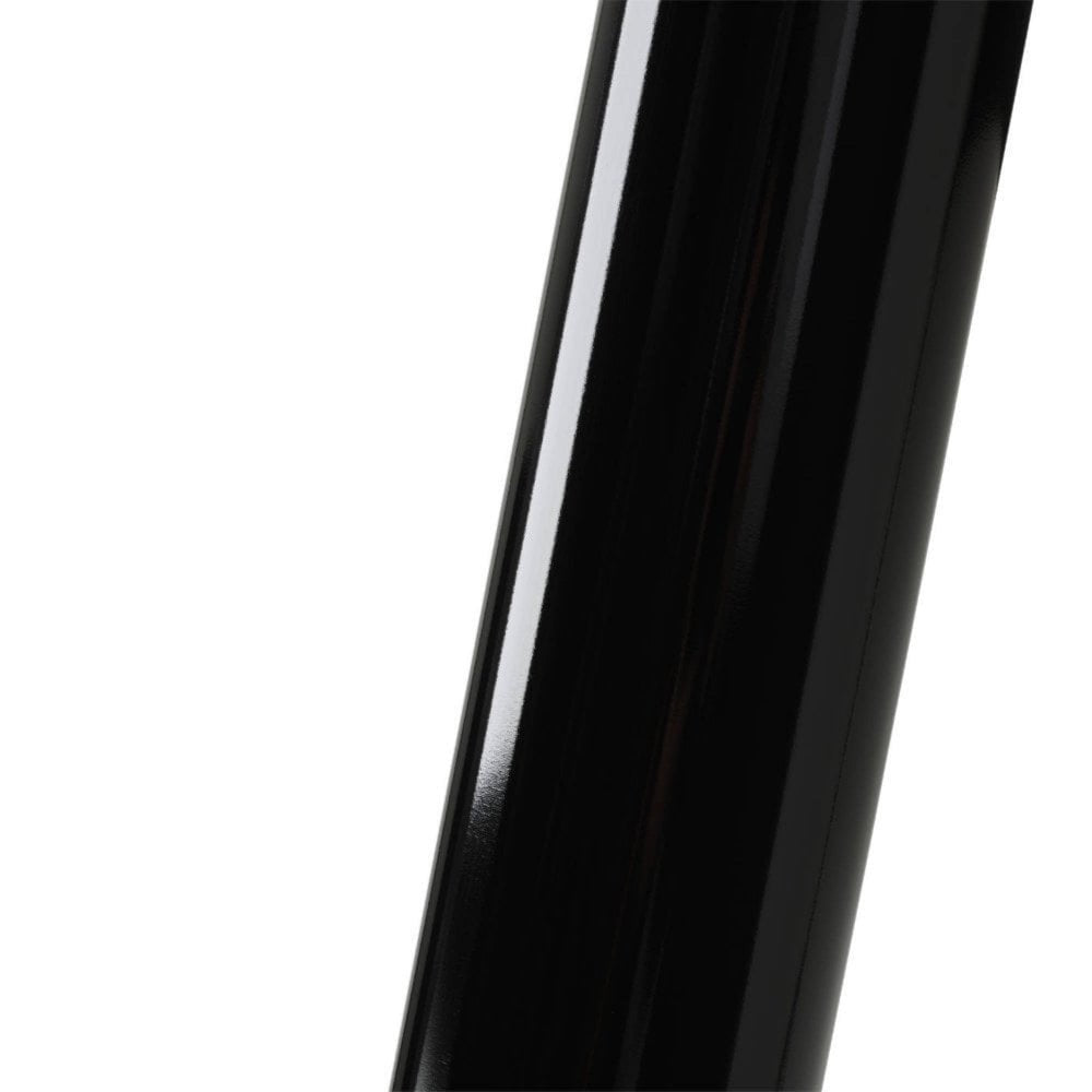 A close-up of the Cava Round Black and Gold Table Base - Large, shown diagonally on a white background. Its smooth, reflective surface highlights the shiny black and gold finish.