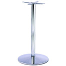 Switch The Dome Medium Round Chrome Cast Iron Table Base features a shiny chrome finish, a round flat bottom, central column, and cross-shaped supports for tabletop stability. 3 image
