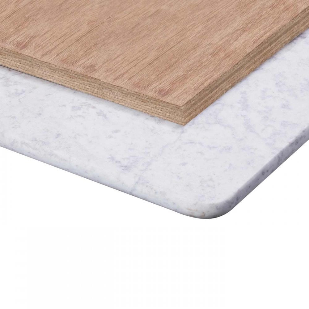 Marseille Bistro Metal Base Pedestal Square Table with White Marble Top 600x600mm