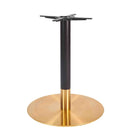 Switch The Zeus Round Brass Black Table Base - Large features a wide, flat brass base in a gold tone with a sleek black vertical column and matching black mounting bracket for a modern, minimalistic touch. 1 image