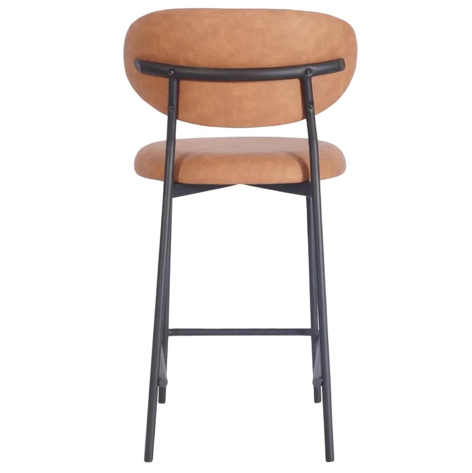 Joe Metal Stacking Tan Faux Leather Bar Stool