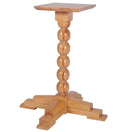 Switch A small wooden pedestal table with a square top, turned central post, and four angled feet, shown on a plain white background. 1 image