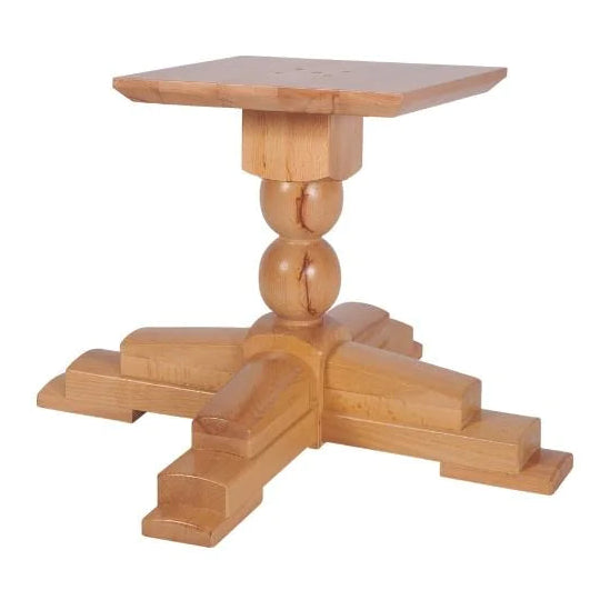 Sphere Medium Solid Wood Table Base featuring a square top, a central post with two spherical accents, and a four-legged stepped base made of solid beech wood.