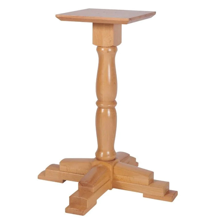 Cannon Medium Solid Wood Table Base featuring a light-colored beech wood construction with a square top, a turned central pedestal, and a tiered, four-footed base.