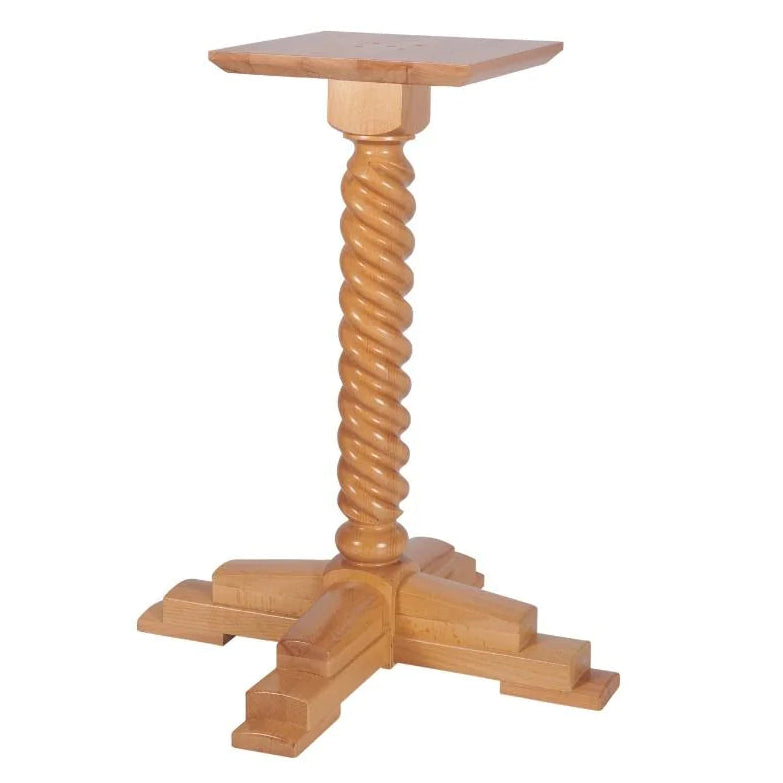 Sphere Medium Solid Wood Table Base featuring a solid beech wood square top, a central column with a spiral-twisted design, and a four-legged stepped base.