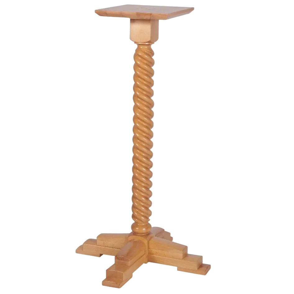 The Sphere Medium Solid Wood Table Base features a twisted beech column and a stepped, four-legged design.