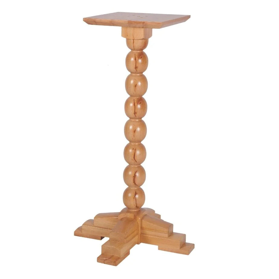 Sphere Small Solid Wood Table Base (Copy) featuring a square top, a vertical column of stacked wooden spheres, and a stepped cross-shaped base.