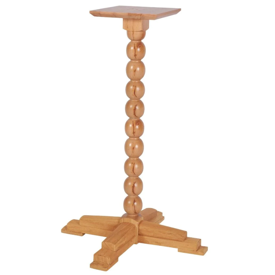 The Sphere Extra Large Solid Wood Table Base features a vertical column of stacked spheres on a four-legged cross base with a square top plate.